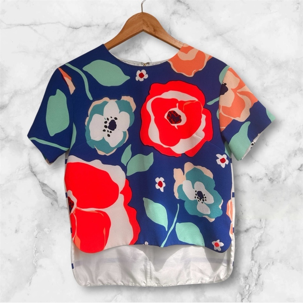 Kate Spade Floral Blue and Red Women's high low Top sz 4 euc, 013